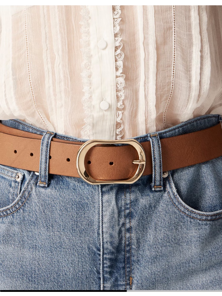 J. Crew Oval Buckle Belt In Italian Leather Rich Toffee Gold Oval Buckle